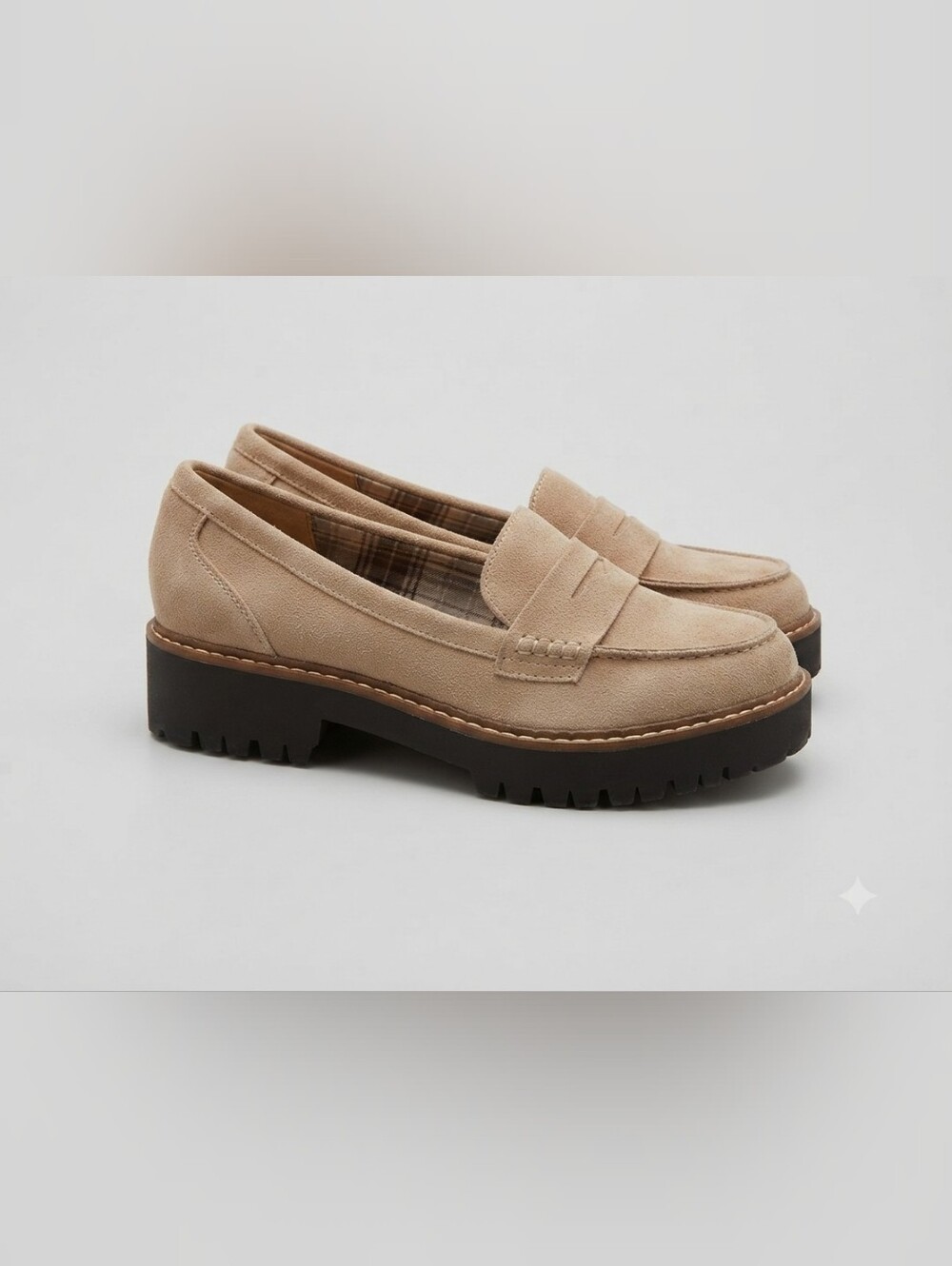 JELLY POP Beige Chunky Sole Penny Loafers for Women